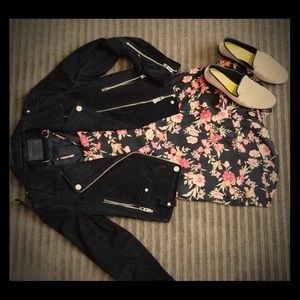 Black and Pink Floral Mini Dress